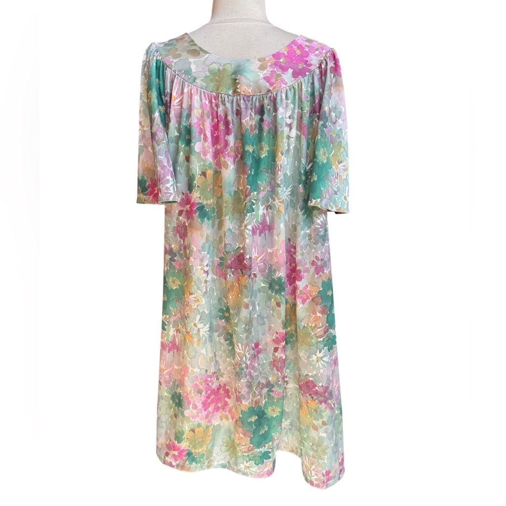 1970s Watercolor Floral Poly Print Muumuu - image 4